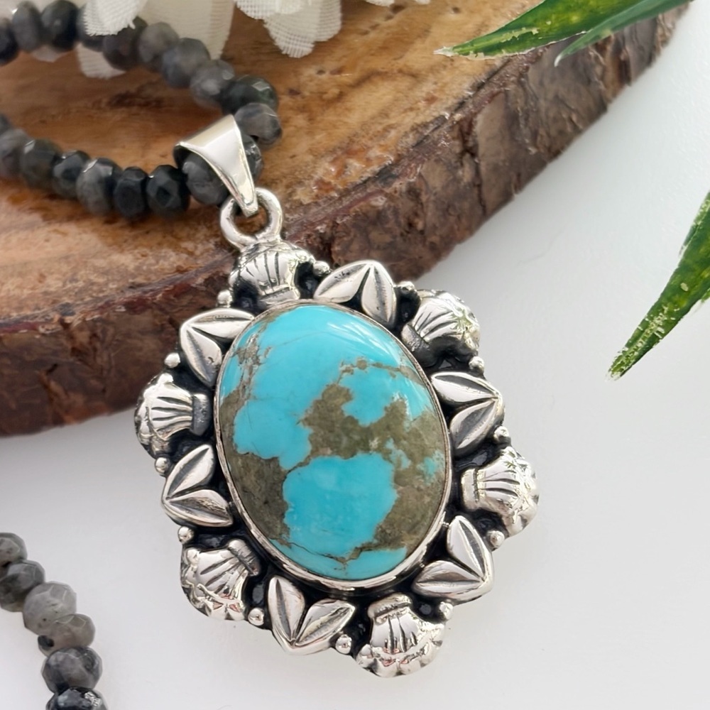Pure Sterling Silver 925 Genuine Natural Turquoise Pendant Southwest Boho New